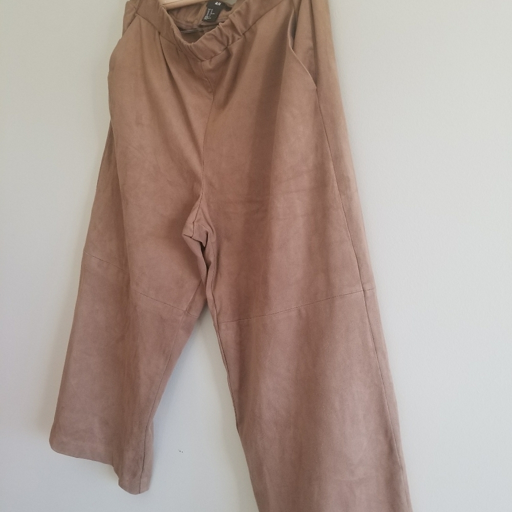 H&M Suede brown wide leg crop pull on pants